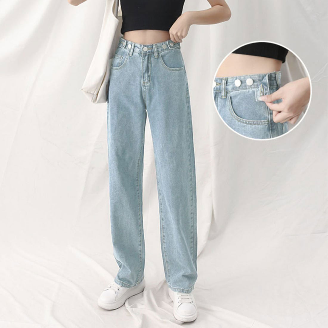 ショッピングゴー shoppinggo 美脚ストレートパンツ 着やせ セミワイドパンツ ボタン調整 ジーパン 高く見え ロングズボン オシャレ カジュアルパンツ