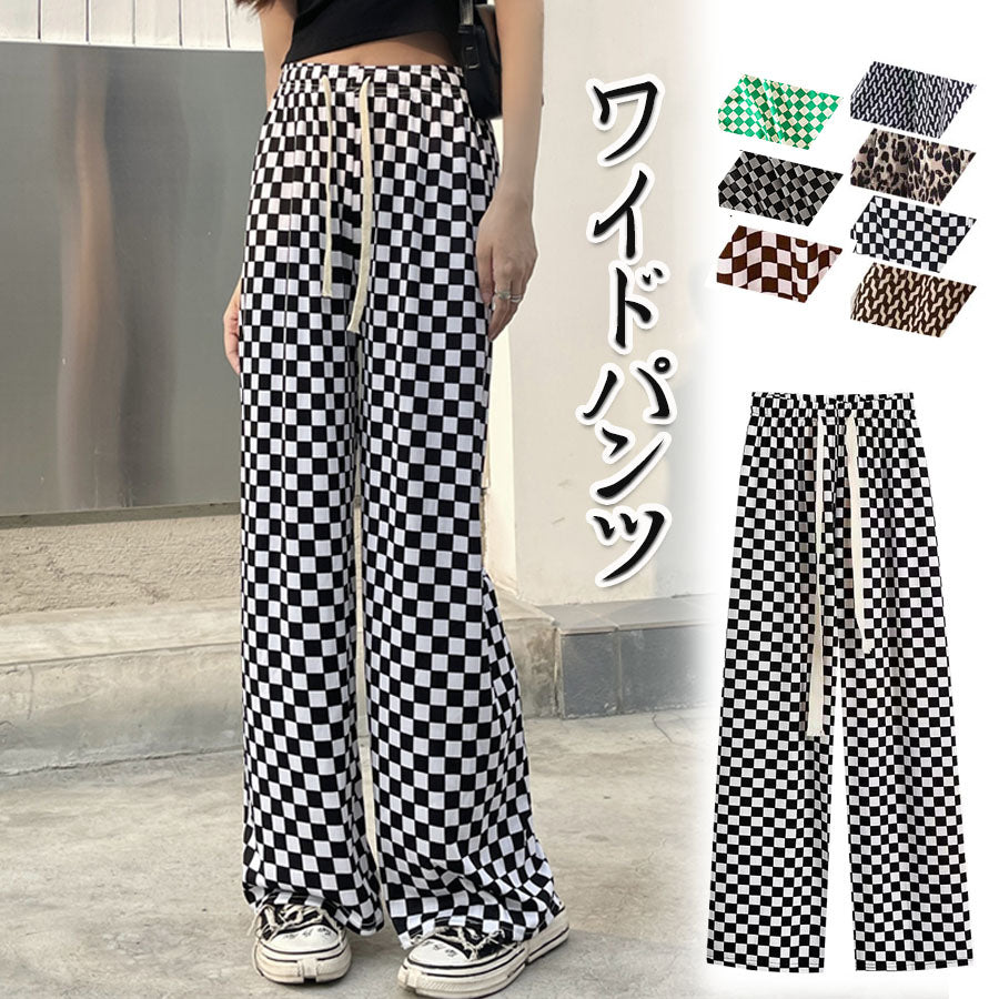 ショッピングゴー shoppinggo チェック柄パンツ 薄手 部屋着 ワイドパンツ サマーパンツ ストレート ウエストゴム パンツ ズボン ゆったり リラックスパンツ （Aグレー） Aグレー