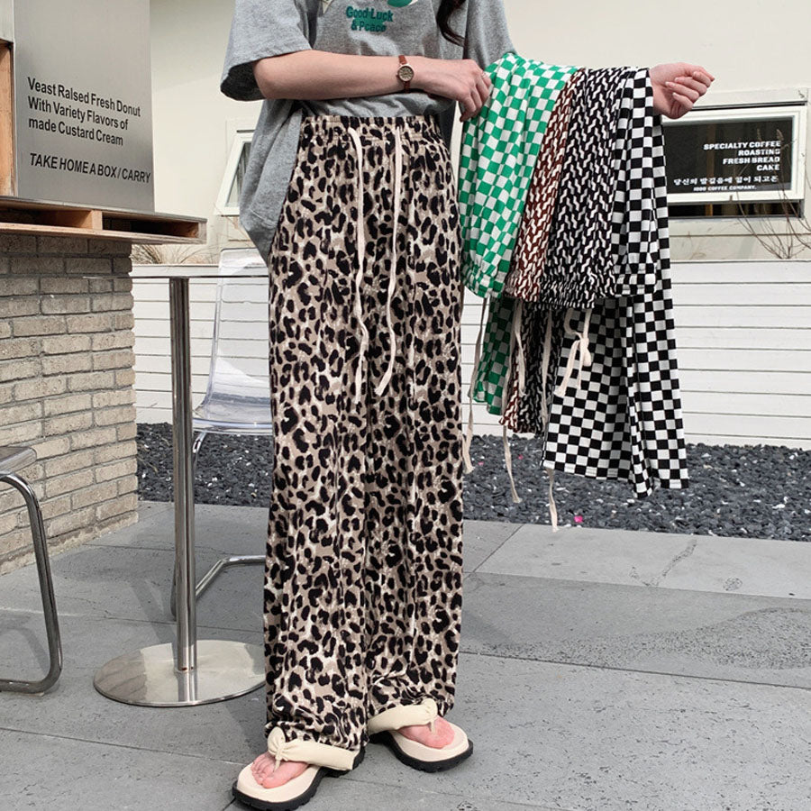 ショッピングゴー shoppinggo チェック柄パンツ 薄手 部屋着 ワイドパンツ サマーパンツ ストレート ウエストゴム パンツ ズボン ゆったり リラックスパンツ （Aグレー） Aグレー