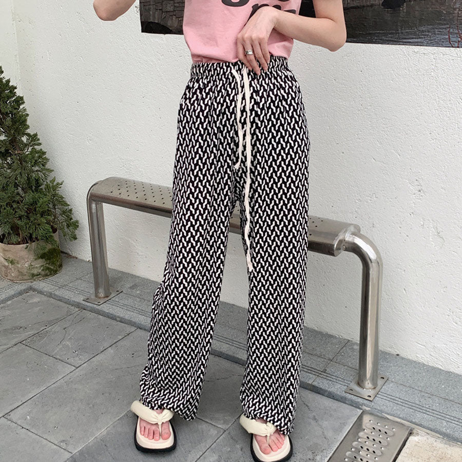 ショッピングゴー shoppinggo チェック柄パンツ 薄手 部屋着 ワイドパンツ サマーパンツ ストレート ウエストゴム パンツ ズボン ゆったり リラックスパンツ （Aグレー） Aグレー