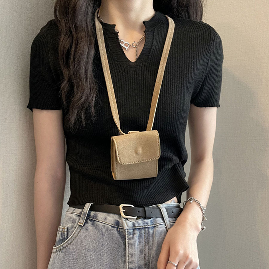 ショッピングゴー shoppinggo サマーニット へそ出し トップス Vネック クロップド丈 Tシャツ レディース きれいめ ショート丈トップス ニットソー （ブラック） ブラック