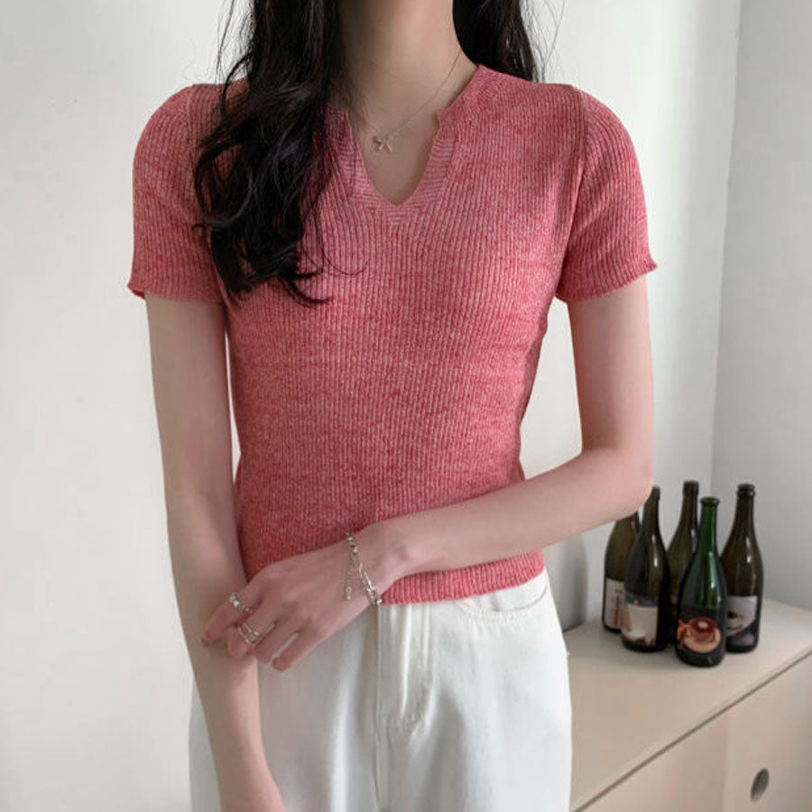 ショッピングゴー shoppinggo サマーニット へそ出し トップス Vネック クロップド丈 Tシャツ レディース きれいめ ショート丈トップス ニットソー （ブラック） ブラック