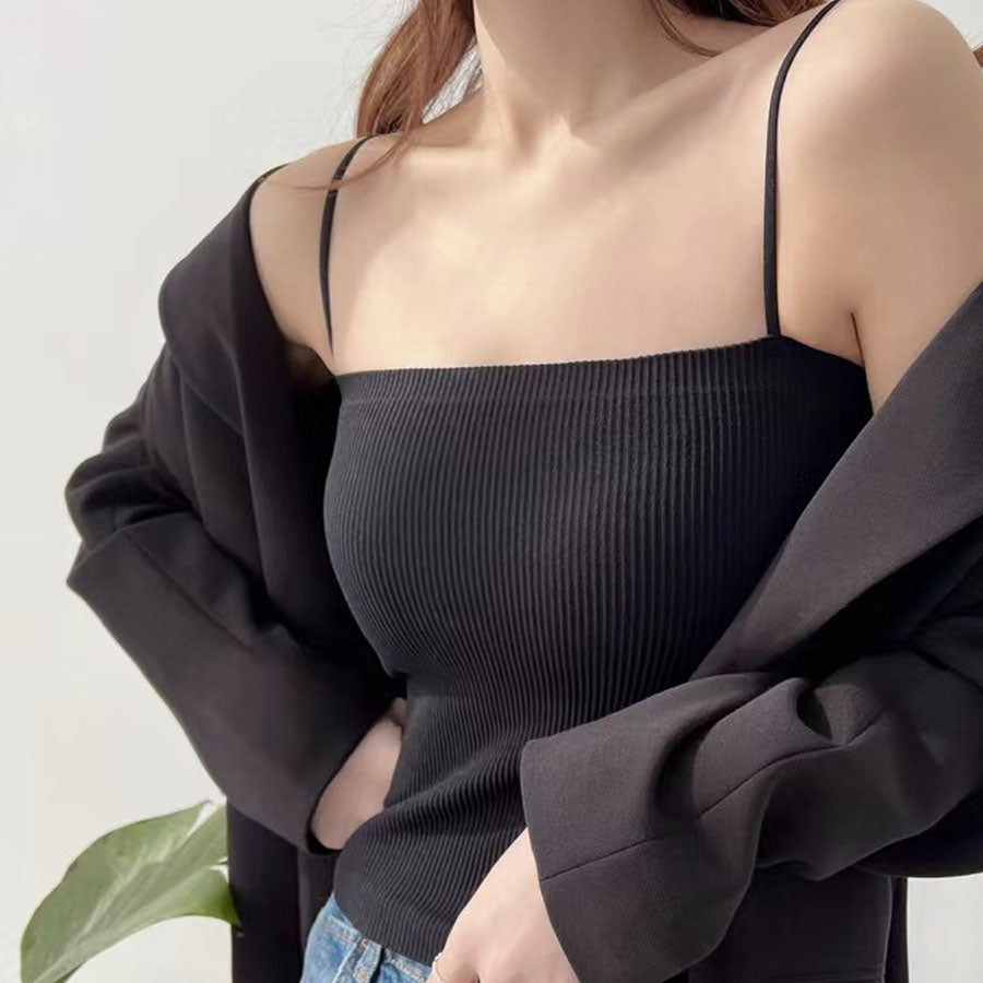 ショッピングゴー shoppinggo キャミソール カップ付き ブラトップ リブ デザイン パッド付き ブラジャー ブラトップ インナー ランジェリー トップス 下着 肌着 単品 （キャメル） キャメル