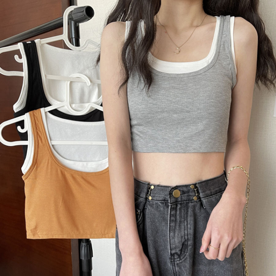 ショッピングゴー shoppinggo タンクトップ キャミソール レディーストップス 運動着 レイヤード ヨガ ジム ミニ丈 スクエアネック ノースリーブ  アウトドア