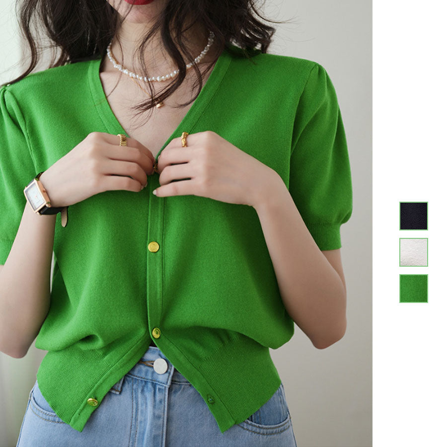 Shopping Go Cardigan UV Cut Contact Cooling V-Neck UV Protection Thin Knit Cardigan Air Conditioning Measures Sunburn Prevention Outerwear Short Sleeve