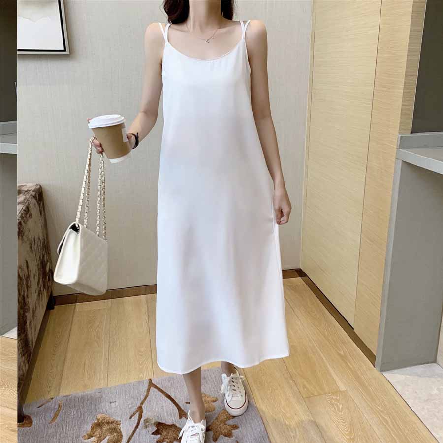 ショッピングゴー shoppinggo キャミワンピース Uネックロング丈 バックスリット クロスストラップ ダブルストラップ ゆったり 無地 （ベージュ） ベージュ