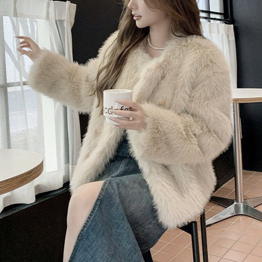 ショッピングゴー shoppinggo ファーコート もこもこ アウター ファージャケット レディース ジャケット もふもふ 秋冬  ファー ジップアップ 毛皮,ベージュ