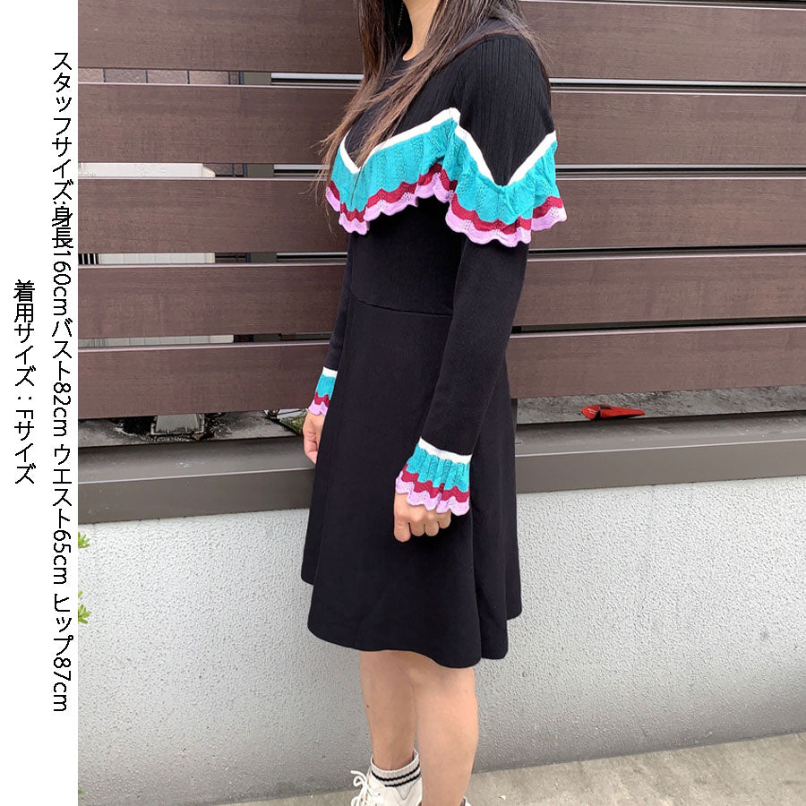 ショッピングゴー shoppinggo ニットワンピース レディース ラウンドネック ひざ丈 Aライン バイカラー ニットセーター ロングセーター おしゃれ
