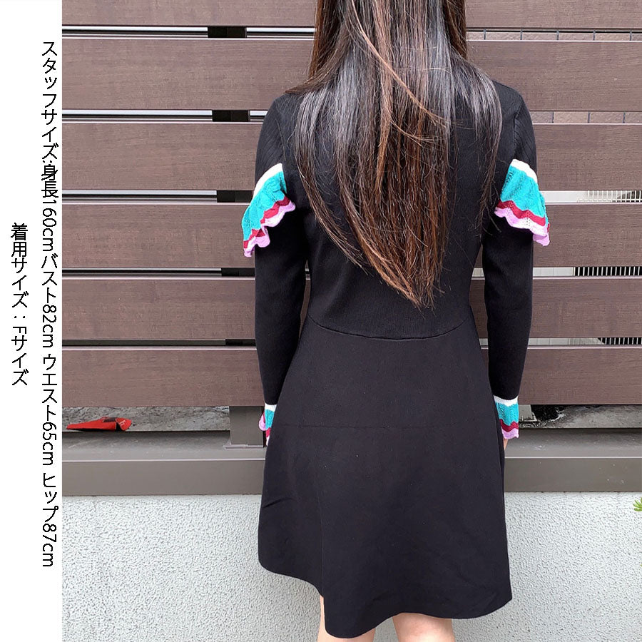 ショッピングゴー shoppinggo ニットワンピース レディース ラウンドネック ひざ丈 Aライン バイカラー ニットセーター ロングセーター おしゃれ