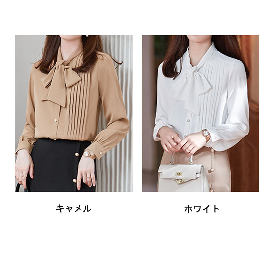 Shoppinggo Spring shirts, blouses, women's, ribbon-attached shirts, bu