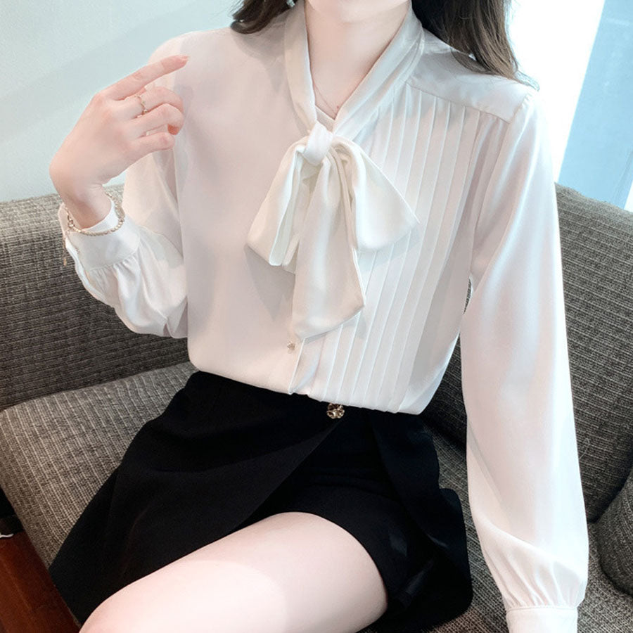 Shoppinggo Spring shirts, blouses, women's, ribbon-attached shirts, bu