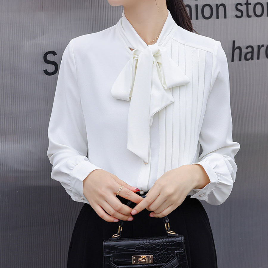 Shoppinggo Spring shirts, blouses, women's, ribbon-attached shirts, bu