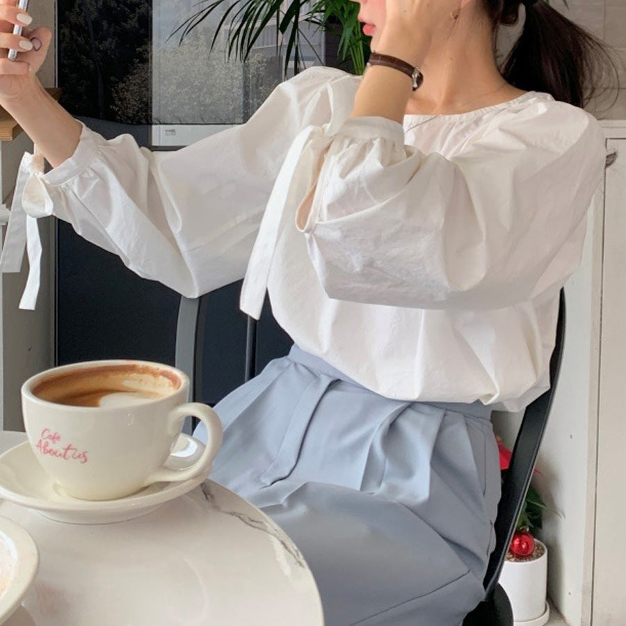 ショッピングゴー shoppinggo シャツ ブラウス リボン 大きめ レディース 長袖 白ブラウス  トップス オフィス 着痩せトップス 韓国ファッション