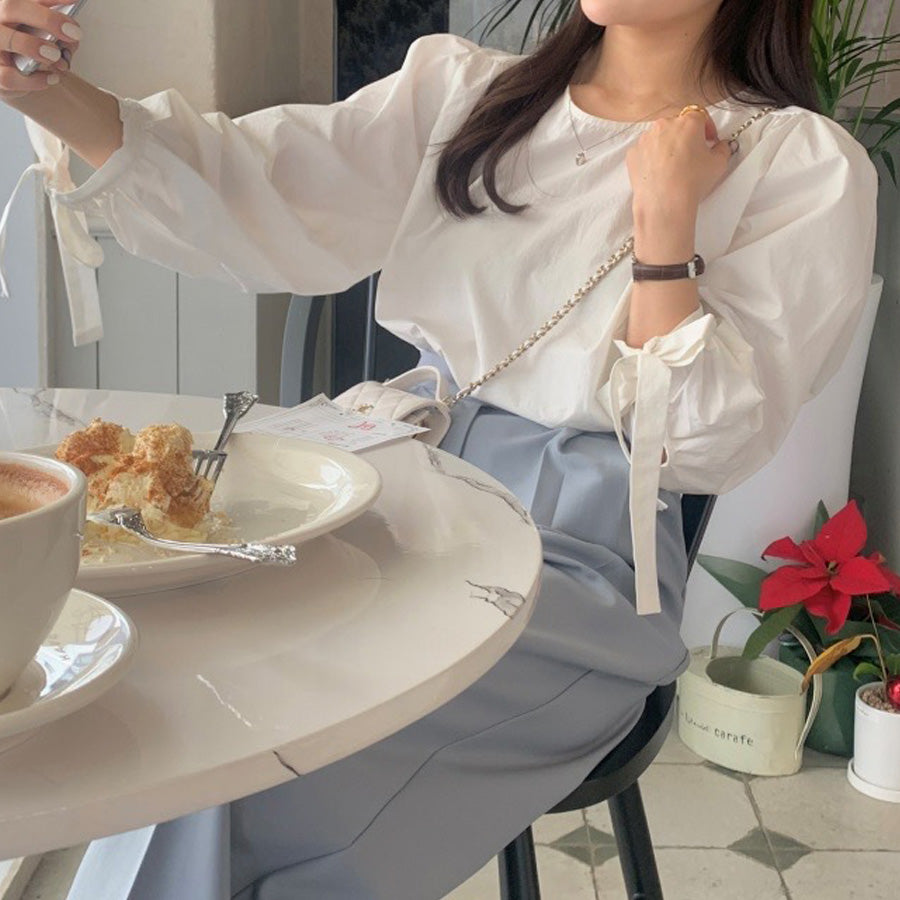 ショッピングゴー shoppinggo シャツ ブラウス リボン 大きめ レディース 長袖 白ブラウス  トップス オフィス 着痩せトップス 韓国ファッション