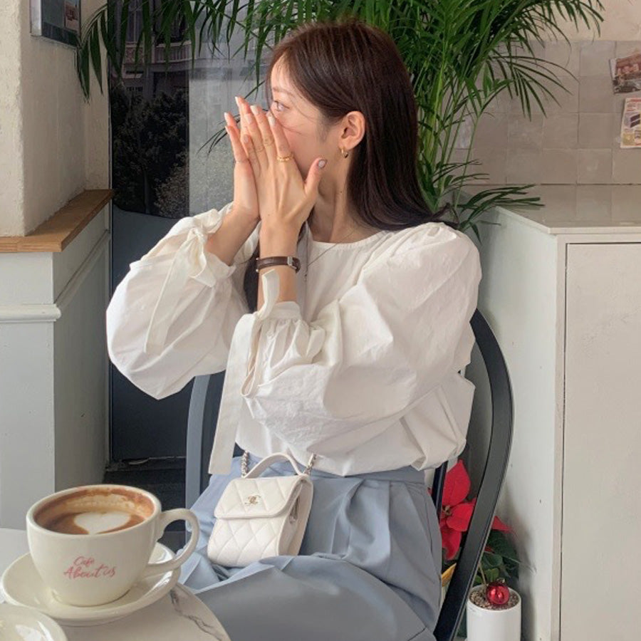 ショッピングゴー shoppinggo シャツ ブラウス リボン 大きめ レディース 長袖 白ブラウス  トップス オフィス 着痩せトップス 韓国ファッション