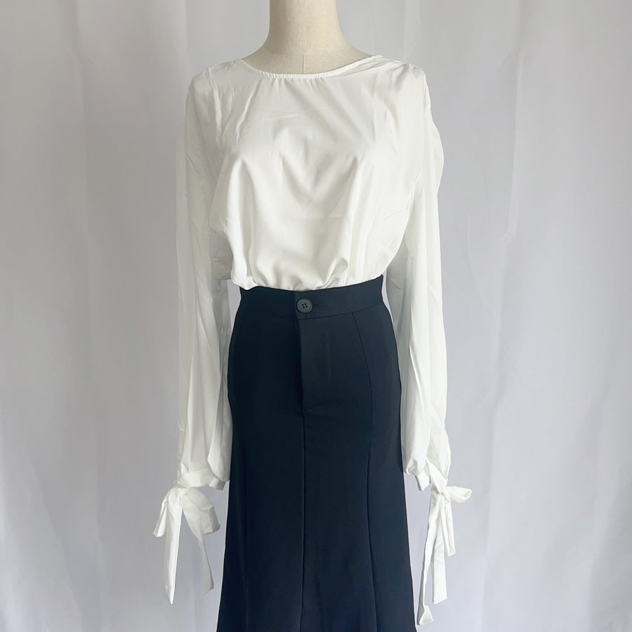 ショッピングゴー shoppinggo シャツ ブラウス リボン 大きめ レディース 長袖 白ブラウス  トップス オフィス 着痩せトップス 韓国ファッション