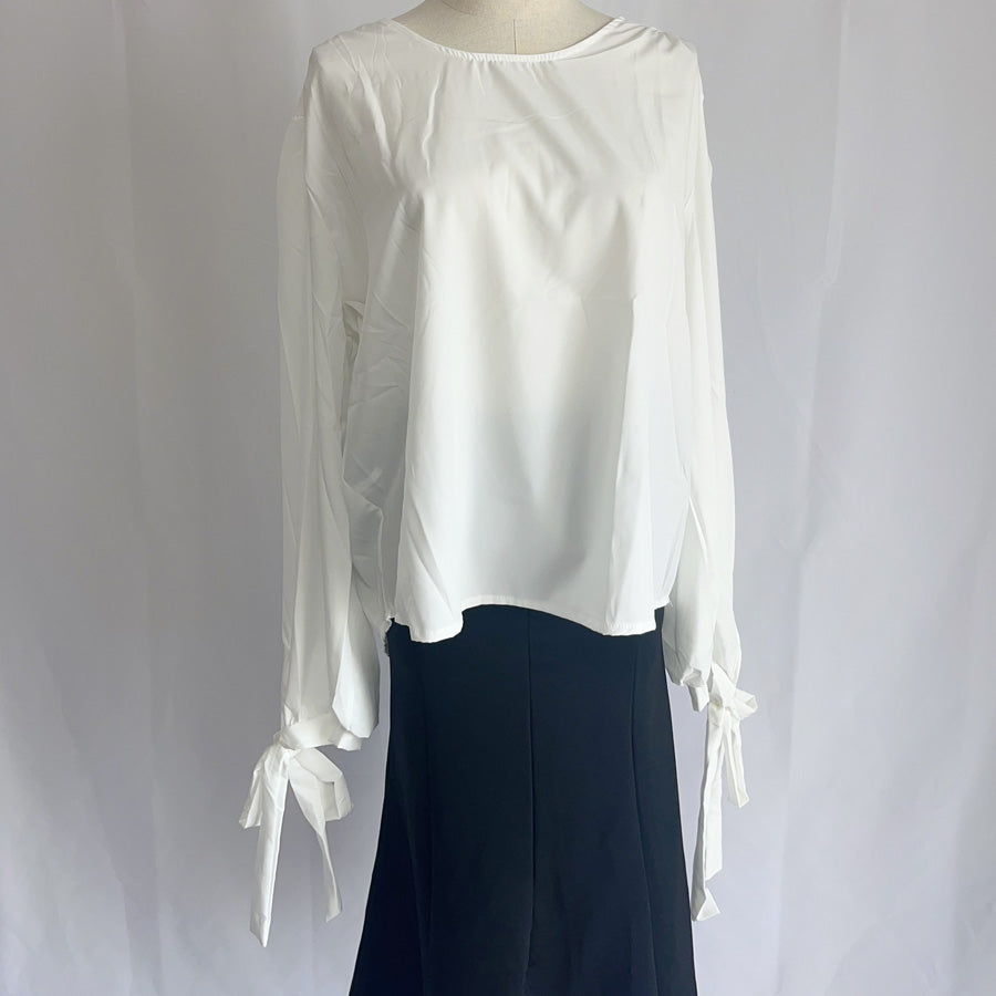 ショッピングゴー shoppinggo シャツ ブラウス リボン 大きめ レディース 長袖 白ブラウス  トップス オフィス 着痩せトップス 韓国ファッション