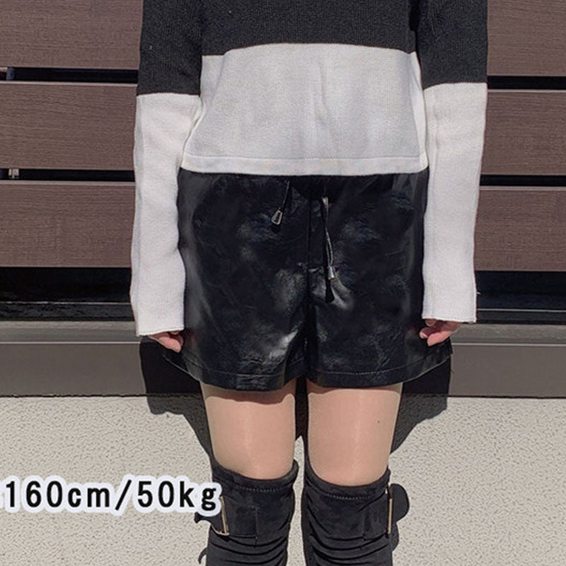 ショッピングゴー shoppinggo ボードショートパンツ レディース フェイクレザーショートパンツ レザーパンツ 短パン ショーパン 革 ボトムス