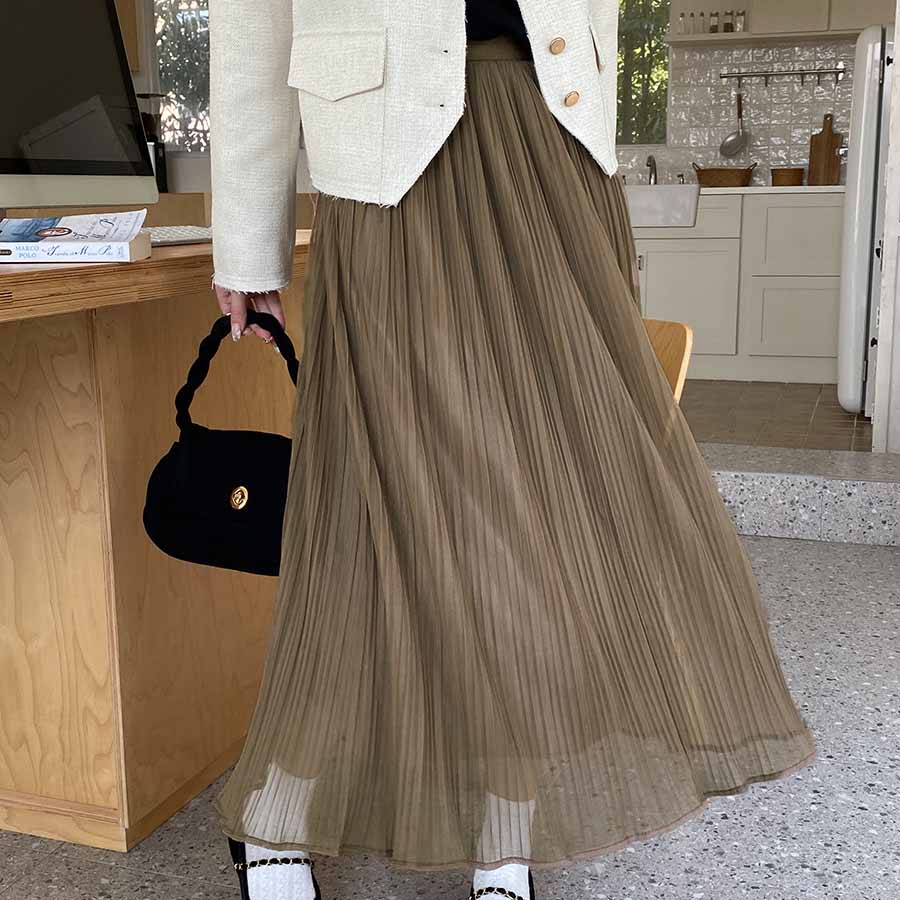 購物Go Shopping Go Triul Skirt Flare Skirt Pleated Skirt Black 2 Lobles 2層軟長長長的母親成人身體封面鬆散