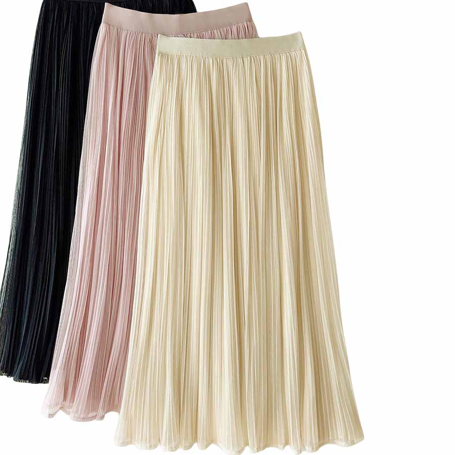 購物Go Shopping Go Triul Skirt Flare Skirt Pleated Skirt Black 2 Lobles 2層軟長長長的母親成人身體封面鬆散