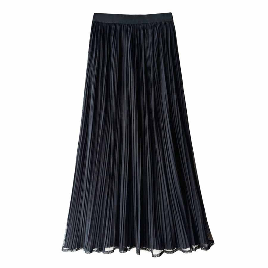 購物Go Shopping Go Triul Skirt Flare Skirt Pleated Skirt Black 2 Lobles 2層軟長長長的母親成人身體封面鬆散