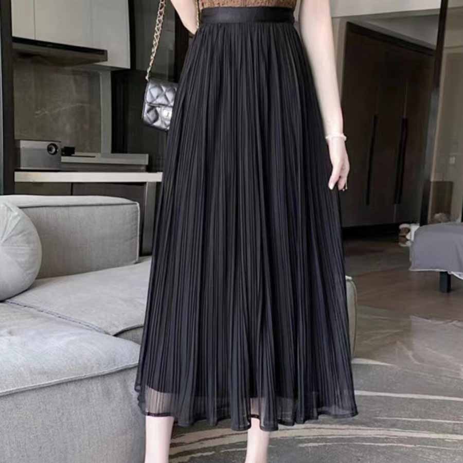 購物Go Shopping Go Triul Skirt Flare Skirt Pleated Skirt Black 2 Lobles 2層軟長長長的母親成人身體封面鬆散