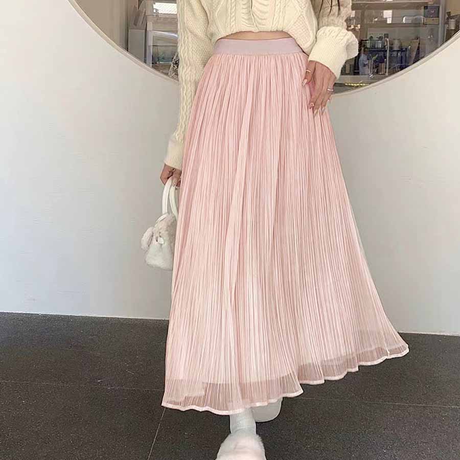 購物Go Shopping Go Triul Skirt Flare Skirt Pleated Skirt Black 2 Lobles 2層軟長長長的母親成人身體封面鬆散