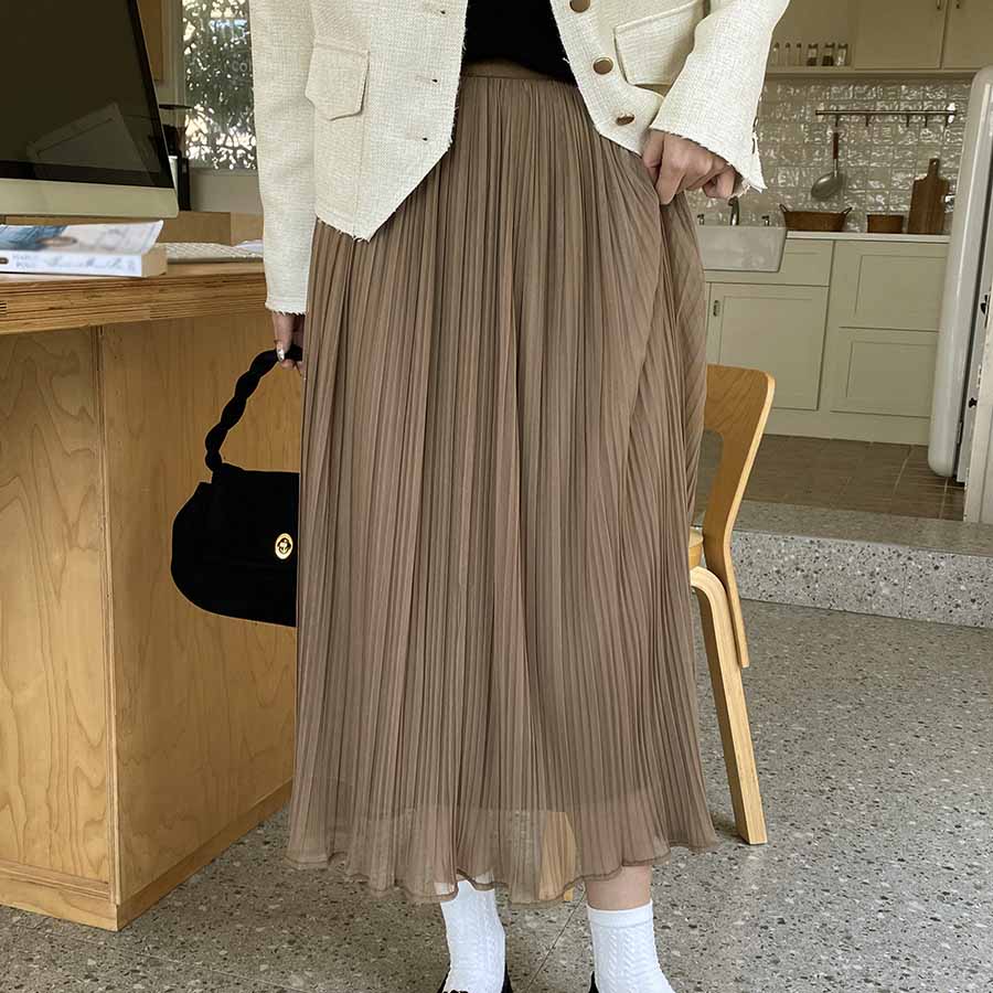 購物Go Shopping Go Triul Skirt Flare Skirt Pleated Skirt Black 2 Lobles 2層軟長長長的母親成人身體封面鬆散