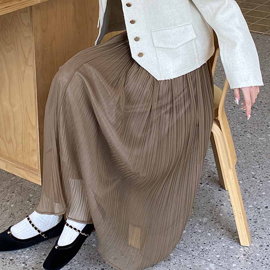 購物Go Shopping Go Triul Skirt Flare Skirt Pleated Skirt Black 2 Lobles 2層軟長長長的母親成人身體封面鬆散