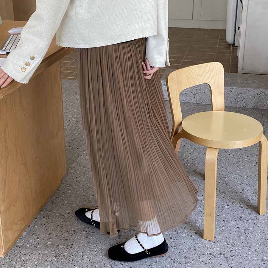購物Go Shopping Go Triul Skirt Flare Skirt Pleated Skirt Black 2 Lobles 2層軟長長長的母親成人身體封面鬆散