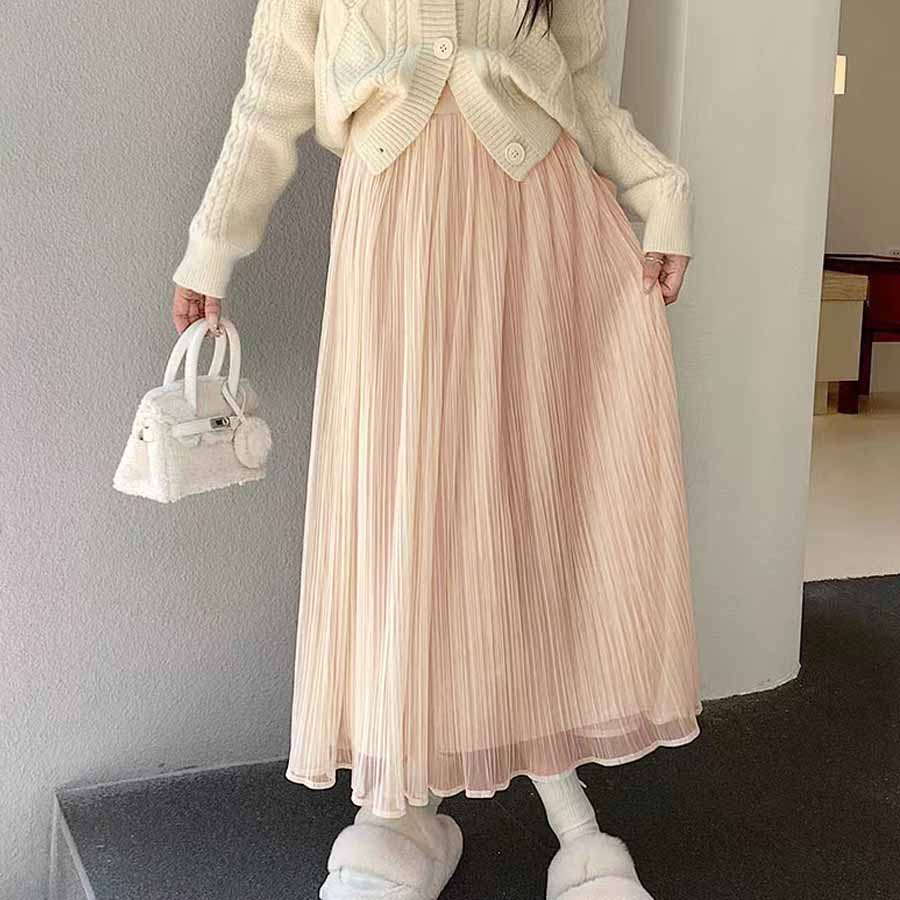 購物Go Shopping Go Triul Skirt Flare Skirt Pleated Skirt Black 2 Lobles 2層軟長長長的母親成人身體封面鬆散