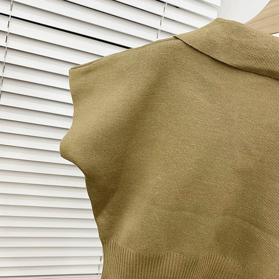 購物Go Shoppinggo編織女士短袖Nitt短長度夏季NIT女士v每日項圈肋骨T襯衫，帶領韓國時尚