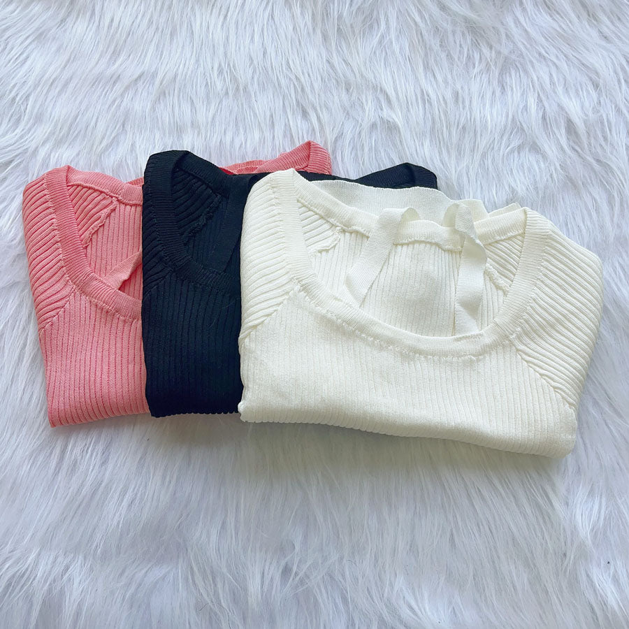 購物Go Shopping Go Summer Knit Ladies頂部針織套頭衫短袖2Way Halt Neck simple時尚佩戴春季 /夏季肋骨