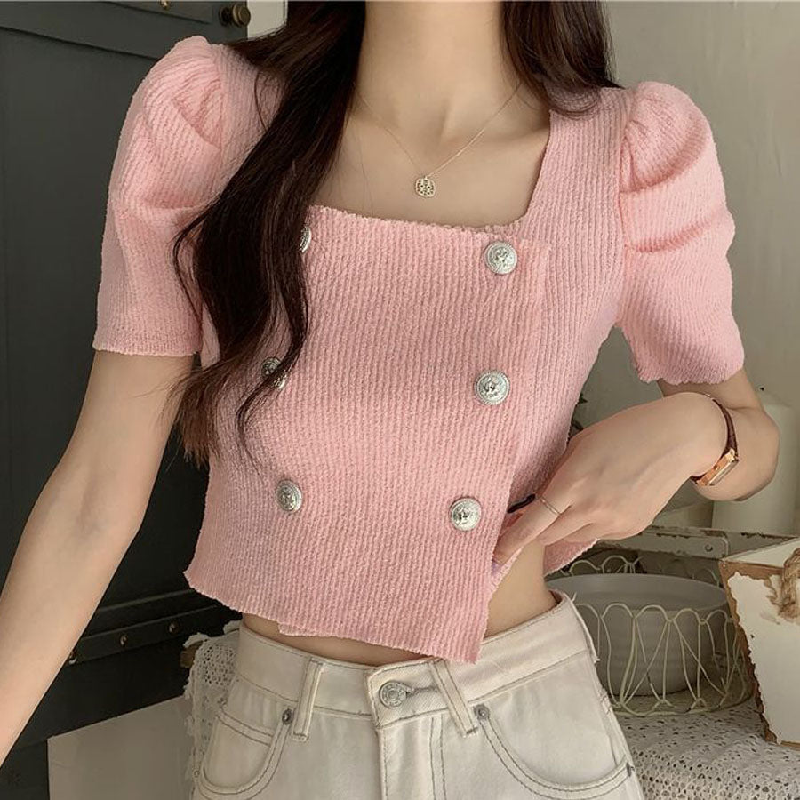 Shopping Go Knit Women's Short Sleeve Collared Knit Summer Knit V-Neck Spring/Summer Tops Cut and Sew Daily Collared Rib T-Shirt Korean Fashion