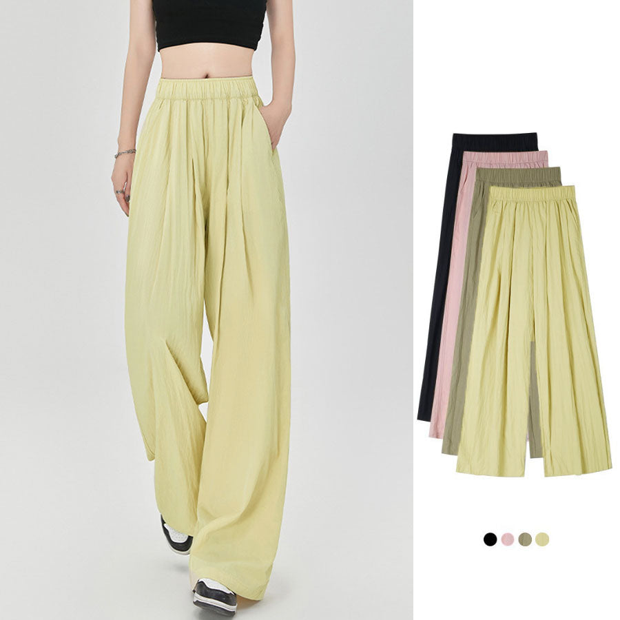 Shopping Go summer clothes wide pants summer pants straight waist elastic pants trousers loose bottoms gaucho pants simple basic