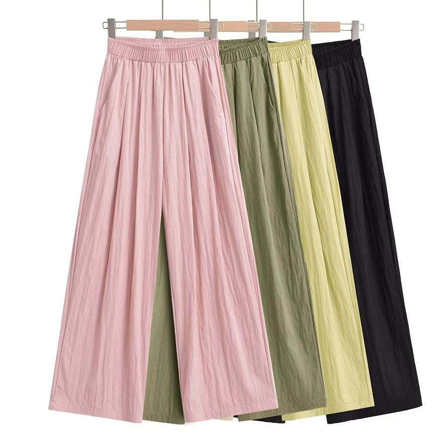Shopping Go summer clothes wide pants summer pants straight waist elastic pants trousers loose bottoms gaucho pants simple basic