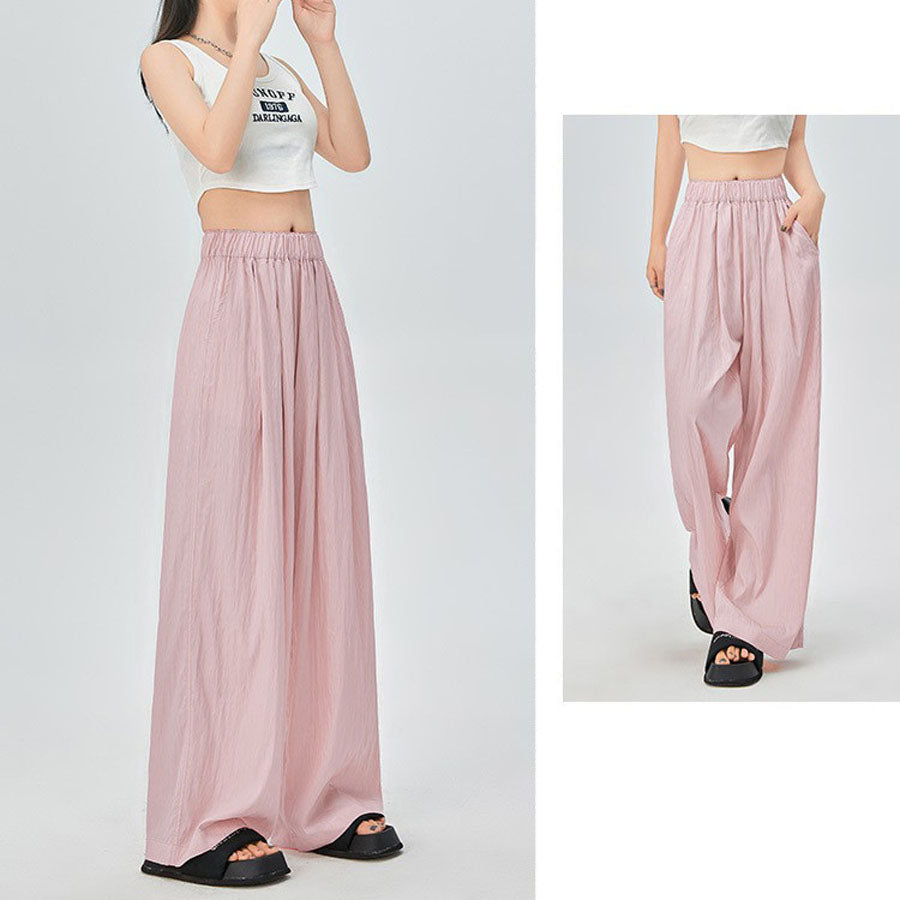 Shopping Go summer clothes wide pants summer pants straight waist elastic pants trousers loose bottoms gaucho pants simple basic