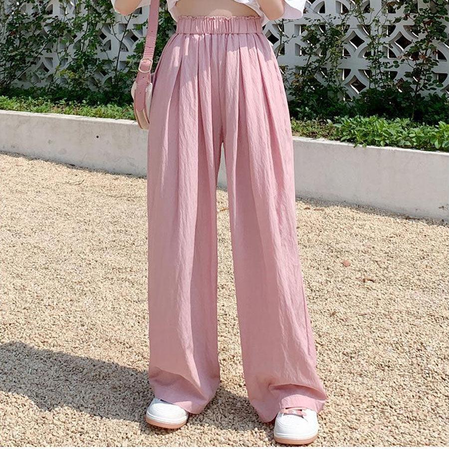 Shopping Go summer clothes wide pants summer pants straight waist elastic pants trousers loose bottoms gaucho pants simple basic