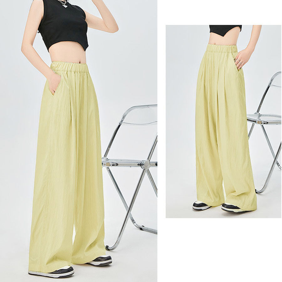 Shopping Go summer clothes wide pants summer pants straight waist elastic pants trousers loose bottoms gaucho pants simple basic