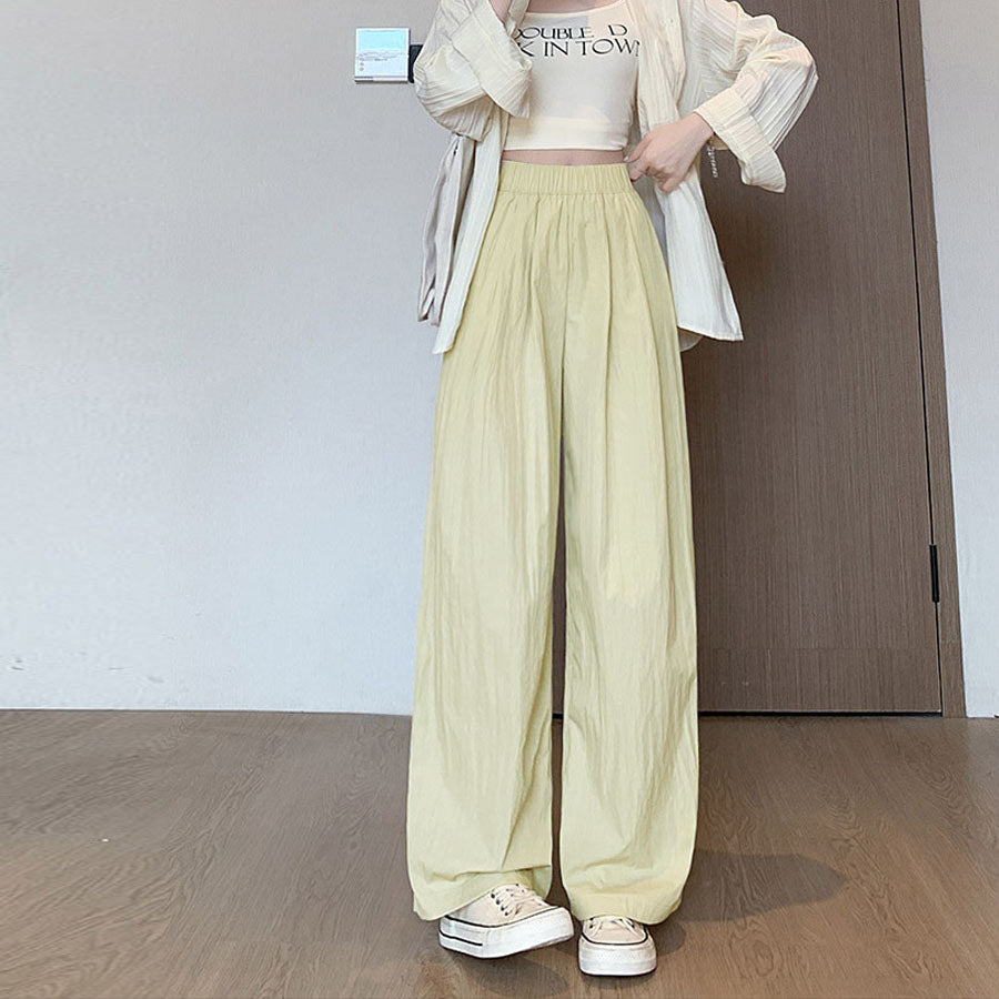 Shopping Go summer clothes wide pants summer pants straight waist elastic pants trousers loose bottoms gaucho pants simple basic