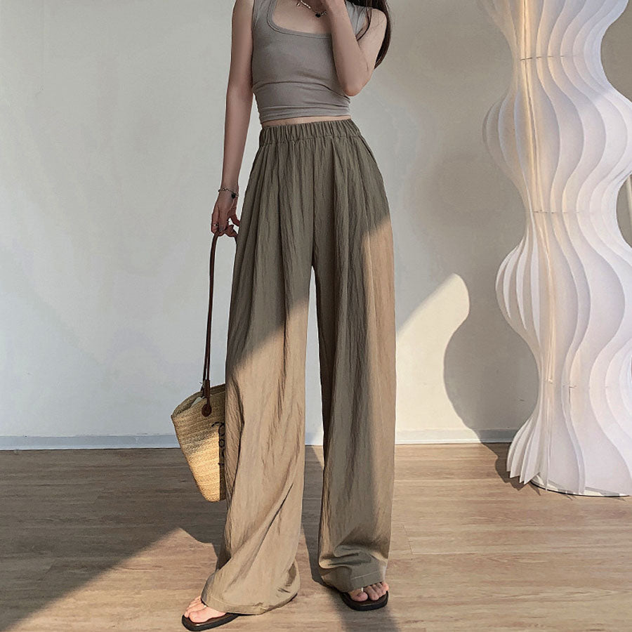 Shopping Go summer clothes wide pants summer pants straight waist elastic pants trousers loose bottoms gaucho pants simple basic