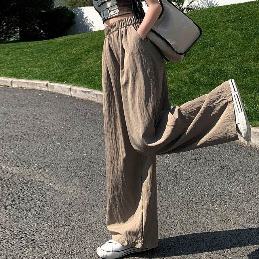 Shopping Go summer clothes wide pants summer pants straight waist elastic pants trousers loose bottoms gaucho pants simple basic
