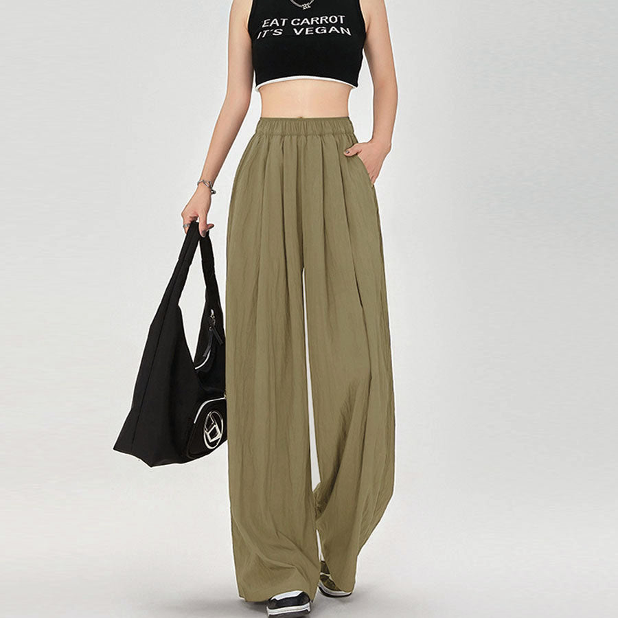 Shopping Go summer clothes wide pants summer pants straight waist elastic pants trousers loose bottoms gaucho pants simple basic