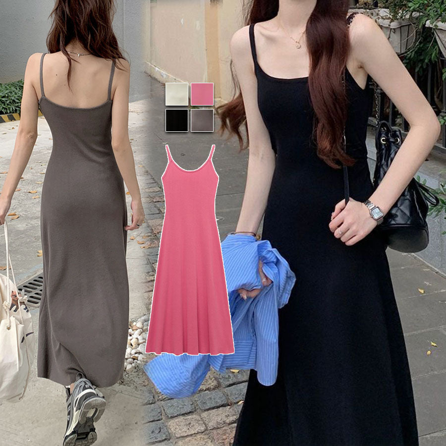 ショッピングゴー shoppinggo ニットワンピース ノースリーブ ニット キャミワンピース  レディース キャミソール 無地  シンプル セクシー きれいめ 上品 マキシ丈