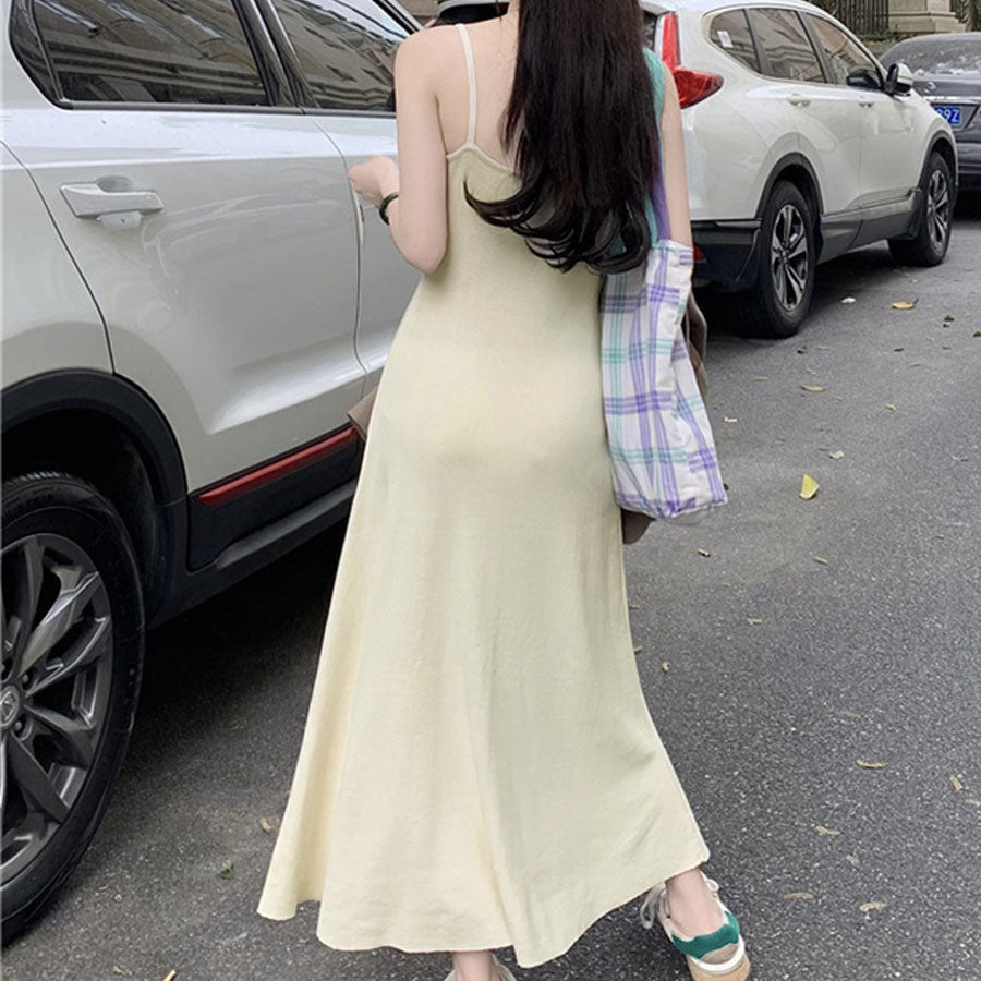 ショッピングゴー shoppinggo ニットワンピース ノースリーブ ニット キャミワンピース  レディース キャミソール 無地  シンプル セクシー きれいめ 上品 マキシ丈