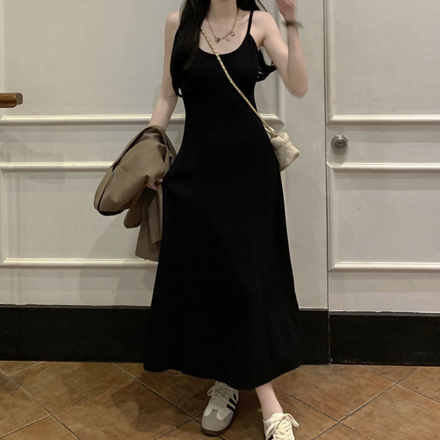 ショッピングゴー shoppinggo ニットワンピース ノースリーブ ニット キャミワンピース  レディース キャミソール 無地  シンプル セクシー きれいめ 上品 マキシ丈