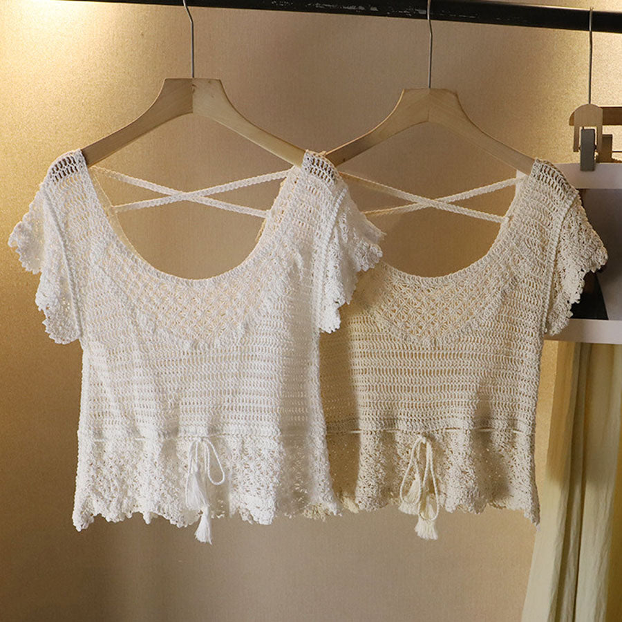 ショッピングゴー shoppinggo 透かし編みメッシュニット フレンチ袖 ノースリーブトップス サマーニット フラワー 花柄 シースルー 着回し お出かけ 普段使い 婦人服