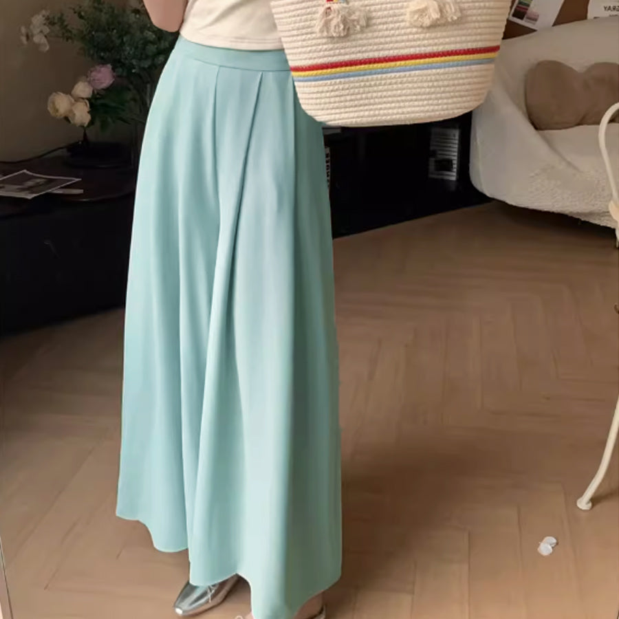 Shopping Go Wide Pants Gaucho Pants High Waist Plain Maxi Length Long Length Easy to Move Elastic Casual Skirt Pants Relax Pants