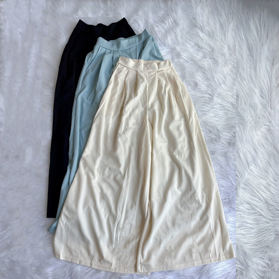 Shopping Go Wide Pants Gaucho Pants High Waist Plain Maxi Length Long Length Easy to Move Elastic Casual Skirt Pants Relax Pants