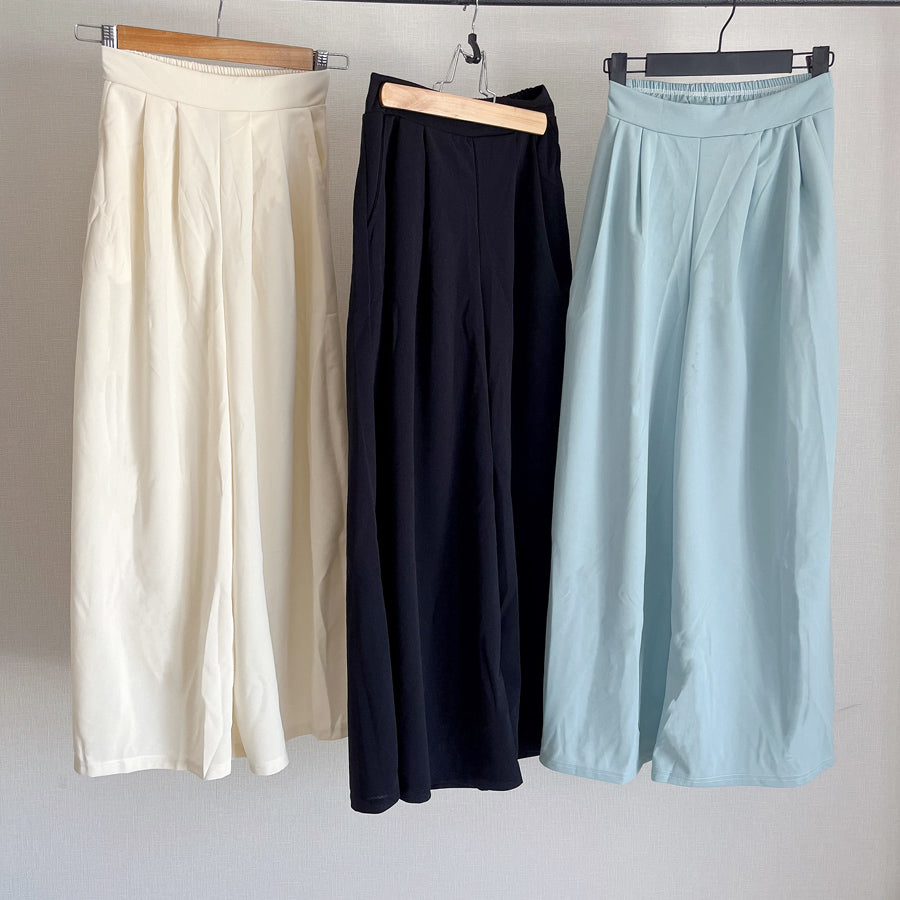 Shopping Go Wide Pants Gaucho Pants High Waist Plain Maxi Length Long Length Easy to Move Elastic Casual Skirt Pants Relax Pants